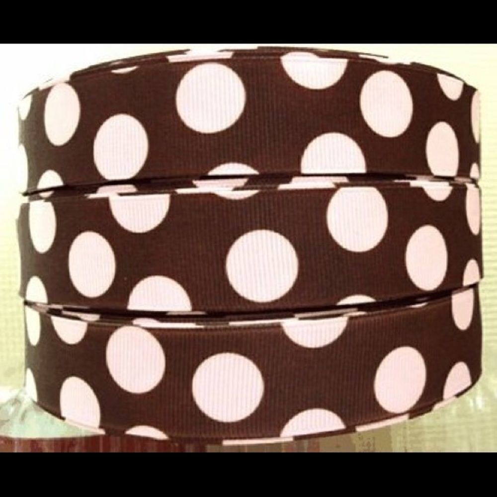 Grosgrain Ribbon 7/8” 5 yards 5/$20 brown pink dot